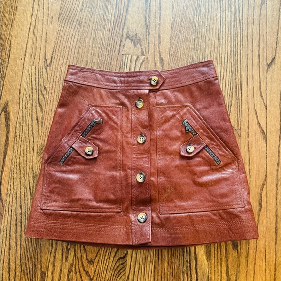 veronica beard brown leather mini skirt size 0 - Picture 3 of 6